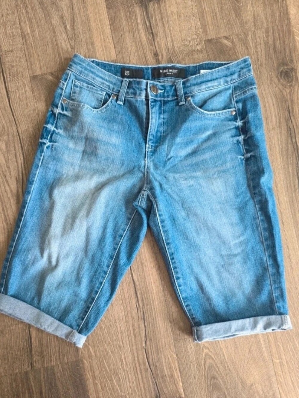 Nine West Mid Wash Denim Bermuda Shorts - Blue